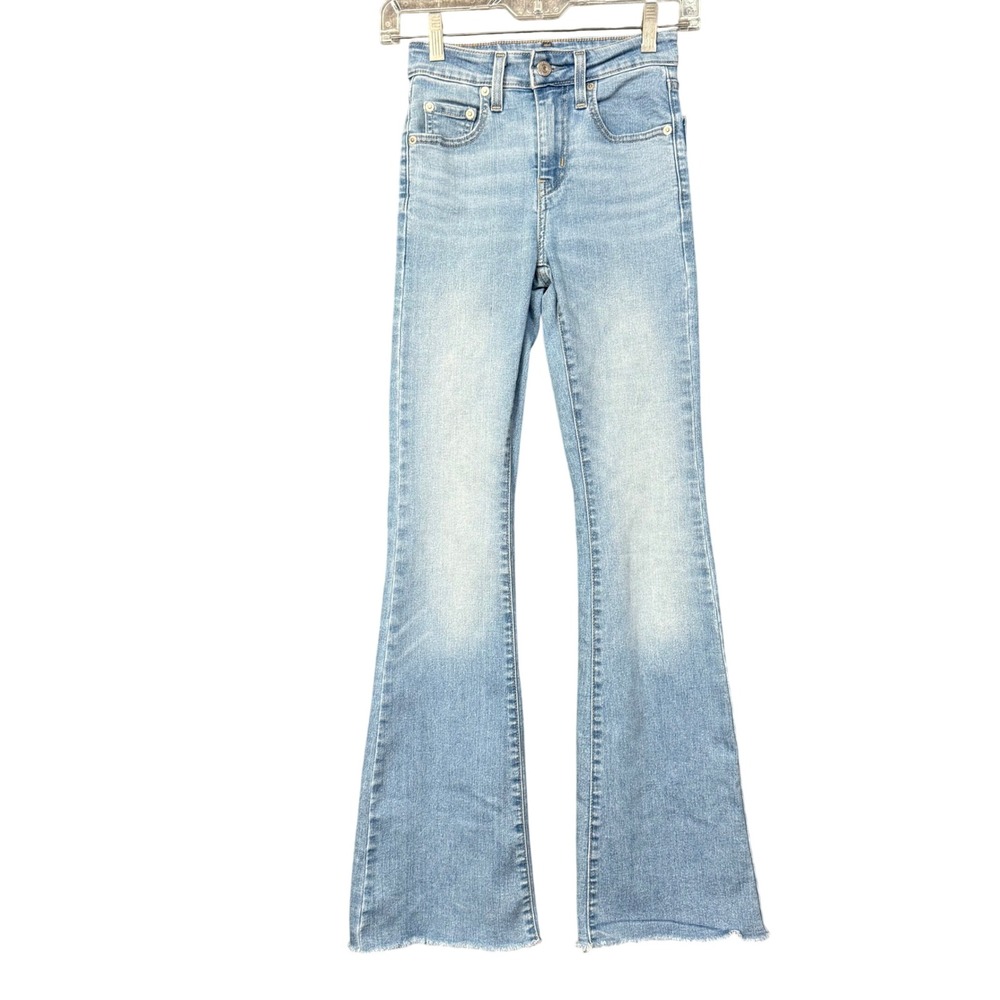 Levis 726 Flare Jeans Womens 23 Blue Light Wash High Rise Raw Hem A3410-0025